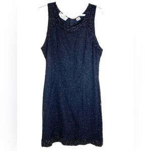 Laurence Kazar New York Vintage Black Beaded Silk Evening Dress Women’s Size L